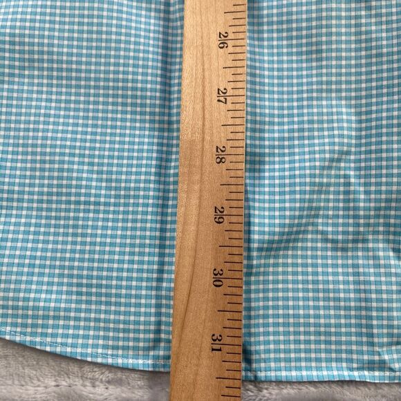 Jos A Bank Shirt Men Large Turquoise Gingham Check Cotton Travelers Button Front - Picture 9 of 16